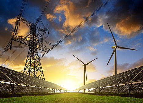 Solar panels and wind turbines