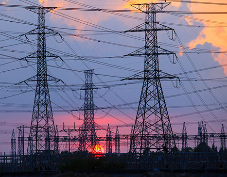 Electric grid with sunset in background