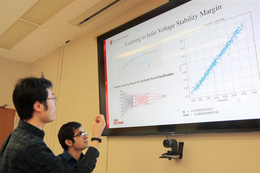 researchers looking at data on monitor